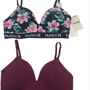 Hurley 36C Magenta and Floral Blue-Pink Lightly Padded sports bras (Set of 2)